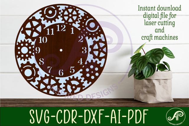 Gears clock wall clock laser cut files, SVG SVG APInspireddesigns 