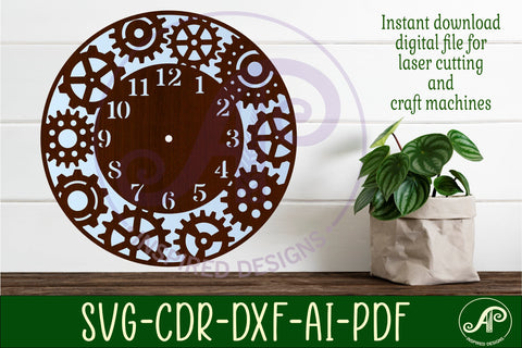 Gears clock wall clock laser cut files, SVG SVG APInspireddesigns 