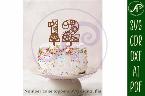 Gears number cake toppers SVG cut files SVG APInspireddesigns 