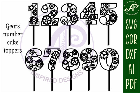 Gears number cake toppers SVG cut files SVG APInspireddesigns 