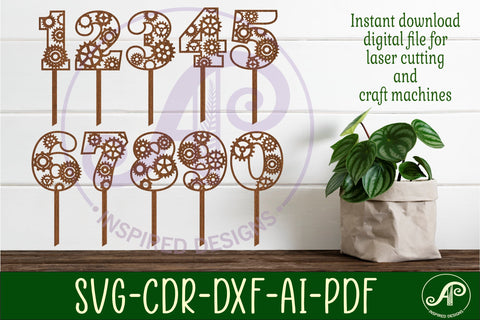 Gears number cake toppers SVG cut files SVG APInspireddesigns 