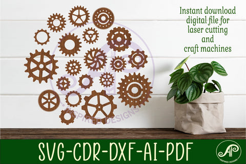 Gears Silhouette laser cut shapes x 20 SVG SVG APInspireddesigns 