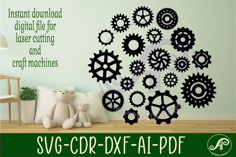 Gears Silhouette laser cut shapes x 20 SVG SVG APInspireddesigns 