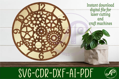 Gears wall clock laser cut files, SVG file. vector SVG APInspireddesigns 