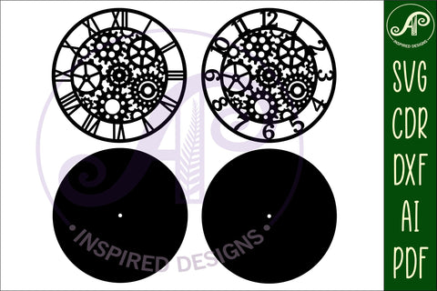Gears wall clock laser cut files, SVG file. vector SVG APInspireddesigns 