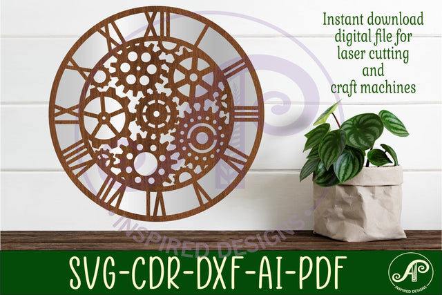 Gears wall clock laser cut files, SVG file. vector SVG APInspireddesigns 