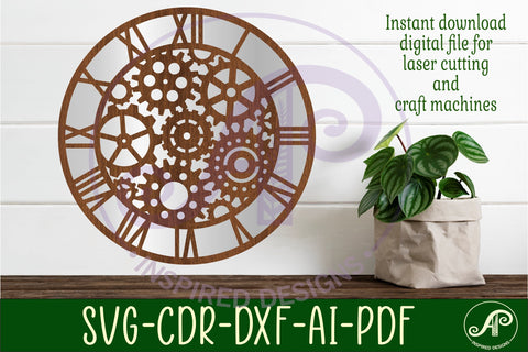 Gears wall clock laser cut files, SVG file. vector SVG APInspireddesigns 