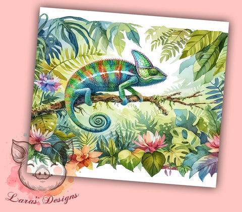Gecko Floral 20oz Tumbler Png, Straight & Tapered Tumbler Png, Chameleon Tumbler Png, Digital Download PNG Sublimation Lara' s Designs 