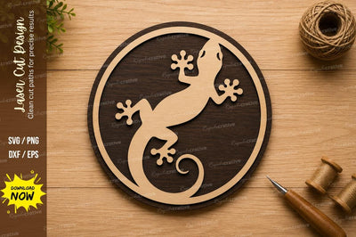 Gecko Lizard Circle Wall Art Laser Cut SVG File SVG Regulrcrative 