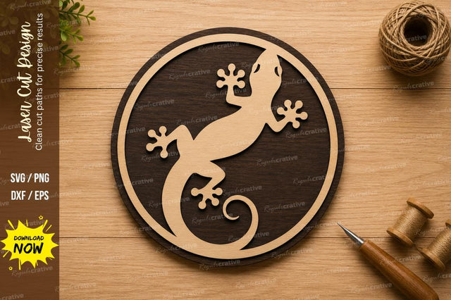 Gecko Lizard Circle Wall Art Laser Cut SVG File SVG Regulrcrative 