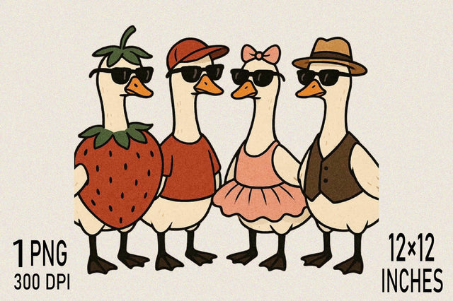 Geese dressed in fun outfits Sublimation Clipart Sublimation SVGArt 