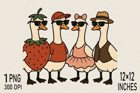 Geese dressed in fun outfits Sublimation Clipart Sublimation SVGArt 