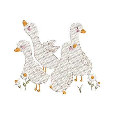 Geese with Daisies Machine Embroidery Design, 3 sizes, Instant Download Embroidery/Applique DESIGNS Nino Nadaraia 