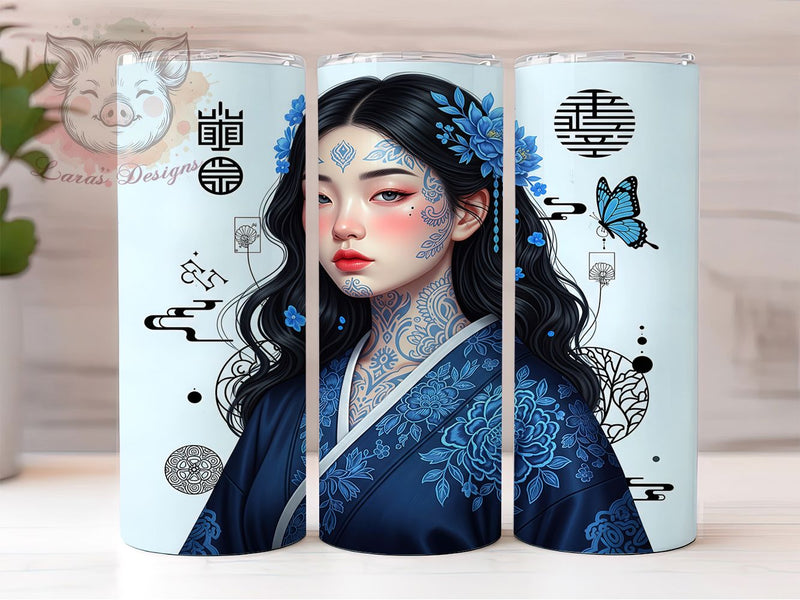 Geisha Beauty Asian Art Tumbler, Japanese Style Cup, Tattoo Design Present, Geisha Art Tumbler, Oriental Beauty Gift, Japanese Culture Cup, Asian Portrait Design Sublimation Lara' s Designs 
