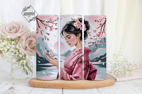 Geisha Cherry Blossom 20oz Tumbler Wrap Sublimation sassyprint 