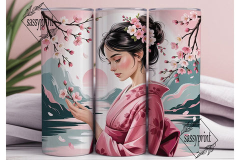Geisha Cherry Blossom 20oz Tumbler Wrap Sublimation sassyprint 