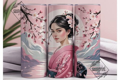 Geisha Cherry Blossom 20oz Tumbler Wrap Sublimation sassyprint 