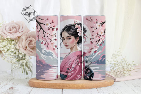Geisha Cherry Blossom 20oz Tumbler Wrap Sublimation sassyprint 
