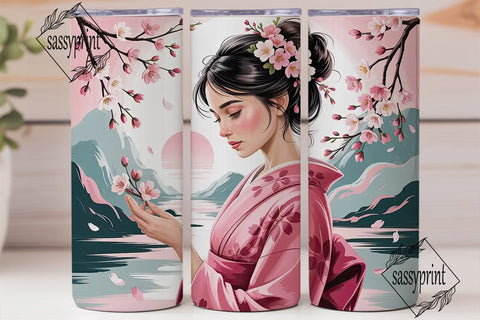 Geisha Cherry Blossom 20oz Tumbler Wrap Sublimation sassyprint 