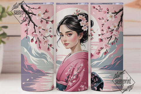 Geisha Cherry Blossom 20oz Tumbler Wrap Sublimation sassyprint 