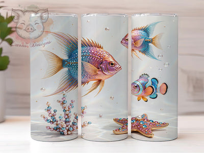 Gem Angelfish Coral Glow 20oz Tumbler, Gem Motif, Angelfish Design, Coral Theme, Glow Effect, Ocean Charm, Skinny Tumbler, Sublimation PNG Sublimation Lara' s Designs 