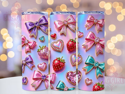 Gem Bow Strawberry 20oz Tumbler Wrap, Gem Motif, Bow Accent, Strawberry Theme, Playful Charm, Elegant Style, Skinny Tumbler, Sublimation PNG Sublimation SvggirlplusArt 