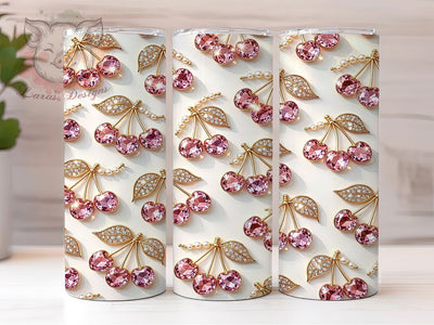 Gem Cherry Crystal Glow 20oz Tumbler, Gemstone Motif, Cherry Accent, Crystal Design, Glow Effect, Elegant Charm, Skinny Tumbler, Sublimation PNG Sublimation Lara' s Designs 