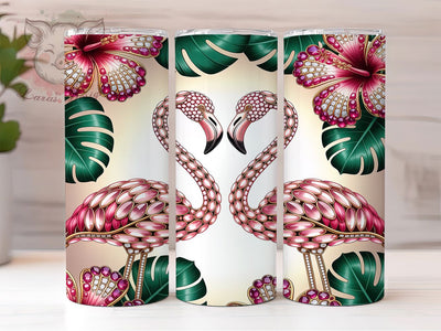 Gem Flamingo Hibiscus Glow 20oz Tumbler, Gem Motif, Flamingo Design, Hibiscus Flower, Glow Effect, Tropical Vibes, Skinny Tumbler, Sublimation PNG Sublimation Lara' s Designs 