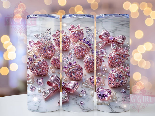 Gem Strawberry Marble 20oz Tumbler Wrap, Gem Motif, Strawberry Theme, Marble Pattern, Elegant Style, Playful Charm, Skinny Tumbler, Sublimation PNG Sublimation SvggirlplusArt 