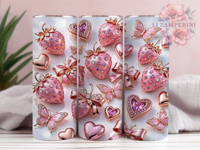 Gem Strawberry Sparkle Glow 20oz Tumbler, Gem Motif, Strawberry Design, Sparkle Effect, Glow Style, Playful Charm, Skinny Tumbler, Sublimation PNG Sublimation Li Zamperini 