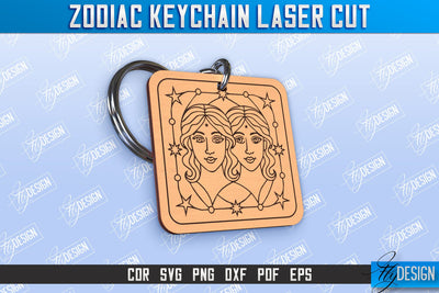 Gemini Keychain Laser Cut | Astrology Design | Zodiac Sign | CNC File SVG Fly Design 