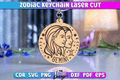 Gemini Keychain Laser Cut | Astrology Design | Zodiac Sign | CNC File SVG The T Store Design 