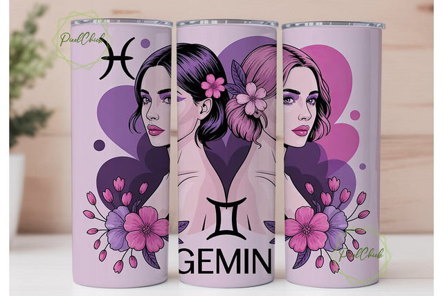 Gemini Zodiac 20oz Tumbler Wrap Sublimation PixelChick 