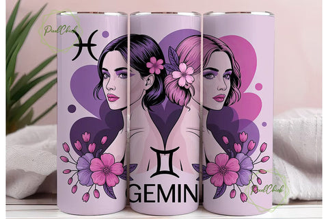 Gemini Zodiac 20oz Tumbler Wrap Sublimation PixelChick 