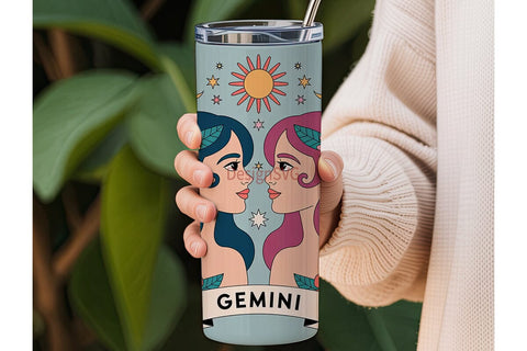 Gemini Zodiac Floral Tumbler Wrap Sublimation DesignSVG 