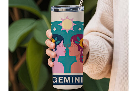 Gemini Zodiac Floral Tumbler Wrap Sublimation DesignSVG 