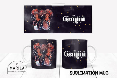 Gemini Zodiac Sign Mug Sublimation, design Coffee Mug Sublimation Marilakits 