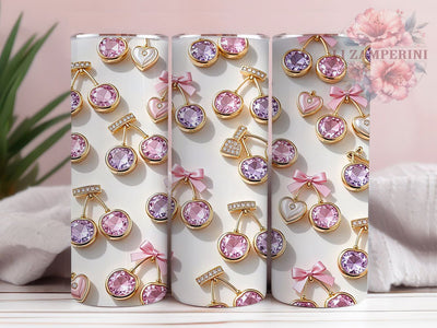 Gemstone Cherry Luxe Glow 20oz Tumbler, Cherry Motif, Gemstone Accent, Luxe Theme, Glow Art Design, Elegant Flair, Sublimation Wrap, 20oz Tumbler Sublimation Li Zamperini 