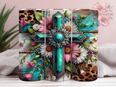 Gemstone Cross Floral Faith Tumbler, Floral Christian Tumbler, Faith Tumbler Wrap, 20oz Tumbler Sublimation, Religious Gift Tumbler, Digital Tumbler Wrap, Boho Faith Tumbler Sublimation Li Zamperini 