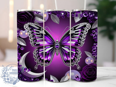Gemstone Gothic Butterfly 20oz Tumbler, Gothic Butterfly, Gemstone Style, Dark Elegance, Sublimation Wrap, 20oz Tumbler, Mystical Aesthetic, Enchanted Design Sublimation ToriDesigns 