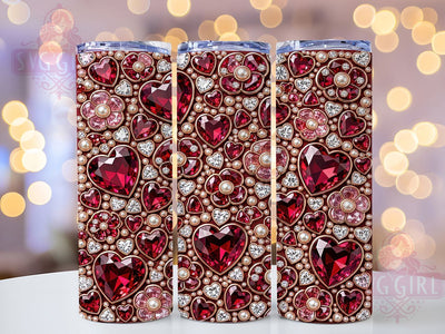 Gemstone Heart Rose Glow 20oz Tumbler, Gemstone Theme, Heart Design, Rose Motif, Glow Effect, Romantic Charm, Skinny Tumbler, Sublimation PNG Sublimation SvggirlplusArt 