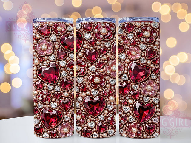 Gemstone Heart Rose Glow 20oz Tumbler, Gemstone Theme, Heart Design, Rose Motif, Glow Effect, Romantic Charm, Skinny Tumbler, Sublimation PNG Sublimation SvggirlplusArt 