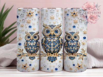 Gemstone Owl Trio 20oz Tumbler, Owl Trio, Gemstone Theme, Mystical Charm, Elegant Style, Whimsical Design, Skinny Tumbler, Sublimation PNG Sublimation Li Zamperini 