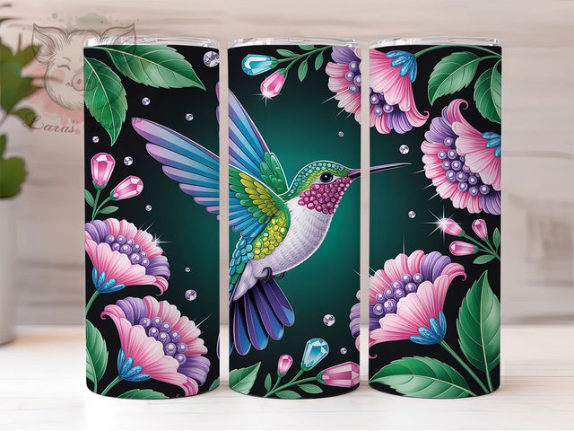 Gemstone Sparkle Hummingbird Tumbler, Sparklecore Tumbler, Jeweled Floral Wrap, Whimsical Bird Wrap, Vibrant Gem Wrap, Sublimation Design, Trendy Gift Idea Sublimation Lara' s Designs 