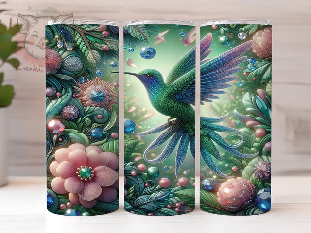 Gemstone Sparkle Hummingbird Tumbler, Sparklecore Tumbler, Jeweled Floral Wrap, Whimsical Bird Wrap, Vibrant Gem Wrap, Sublimation Design, Trendy Gift Idea Sublimation Lara' s Designs 