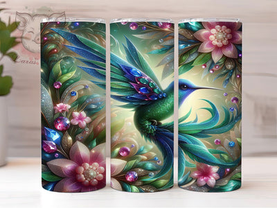 Gemstone Sparkle Hummingbird Tumbler, Sparklecore Tumbler, Jeweled Floral Wrap, Whimsical Bird Wrap, Vibrant Gem Wrap, Sublimation Design, Trendy Gift Idea Sublimation Lara' s Designs 