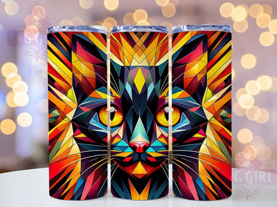 Geometric Black Cat Tumbler, Black Cat, Cat Lover, Modern Art, Abstract Design, 20Oz Tumbler, Sublimation Wrap Sublimation SvggirlplusArt 