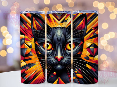 Geometric Black Cat Tumbler, Black Cat, Cat Lover, Modern Art, Abstract Design, 20Oz Tumbler, Sublimation Wrap Sublimation SvggirlplusArt 