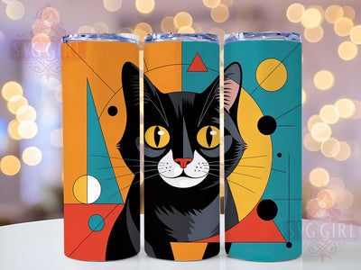 Geometric Black Cat Tumbler, Black Cat, Cat Lover, Modern Art, Abstract Design, 20Oz Tumbler, Sublimation Wrap Sublimation SvggirlplusArt 