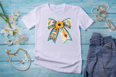 Geometric Boho Sunflower Coquette Bow Clipart, geometric boho bow, sunflower coquette bow, modern bow design, boho sunflower clipart, digital bow design, patterned geometric bow, sunflower bow art, boho modern design Sublimation FloridPrintables 